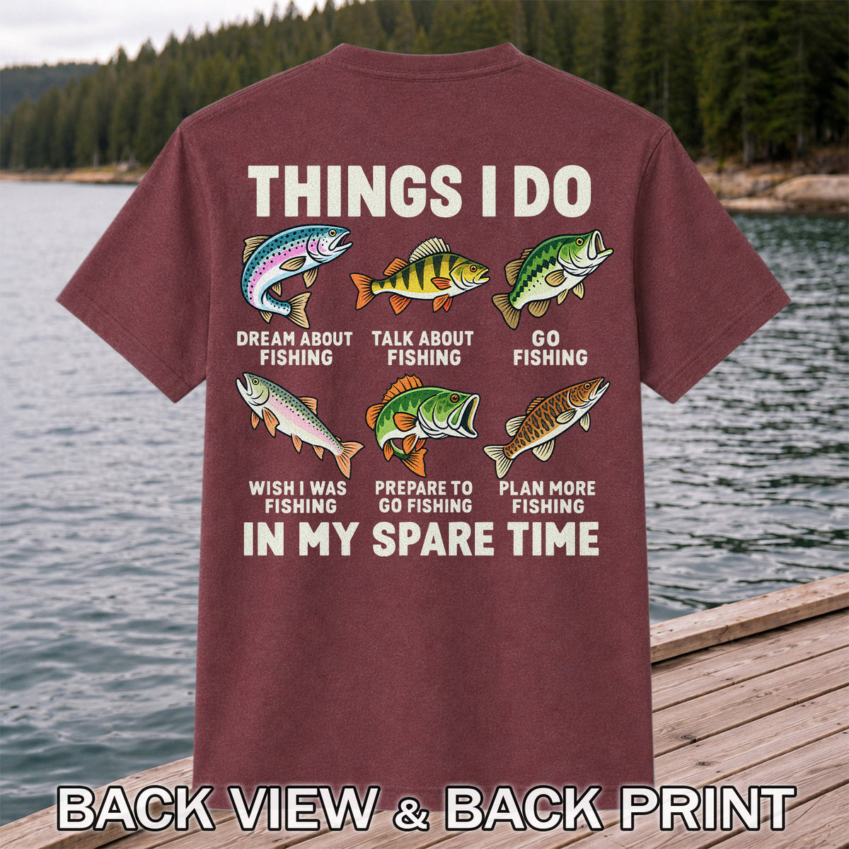 Colorful Fish Fishing Hobby Graphic T-Shirt | Back Print