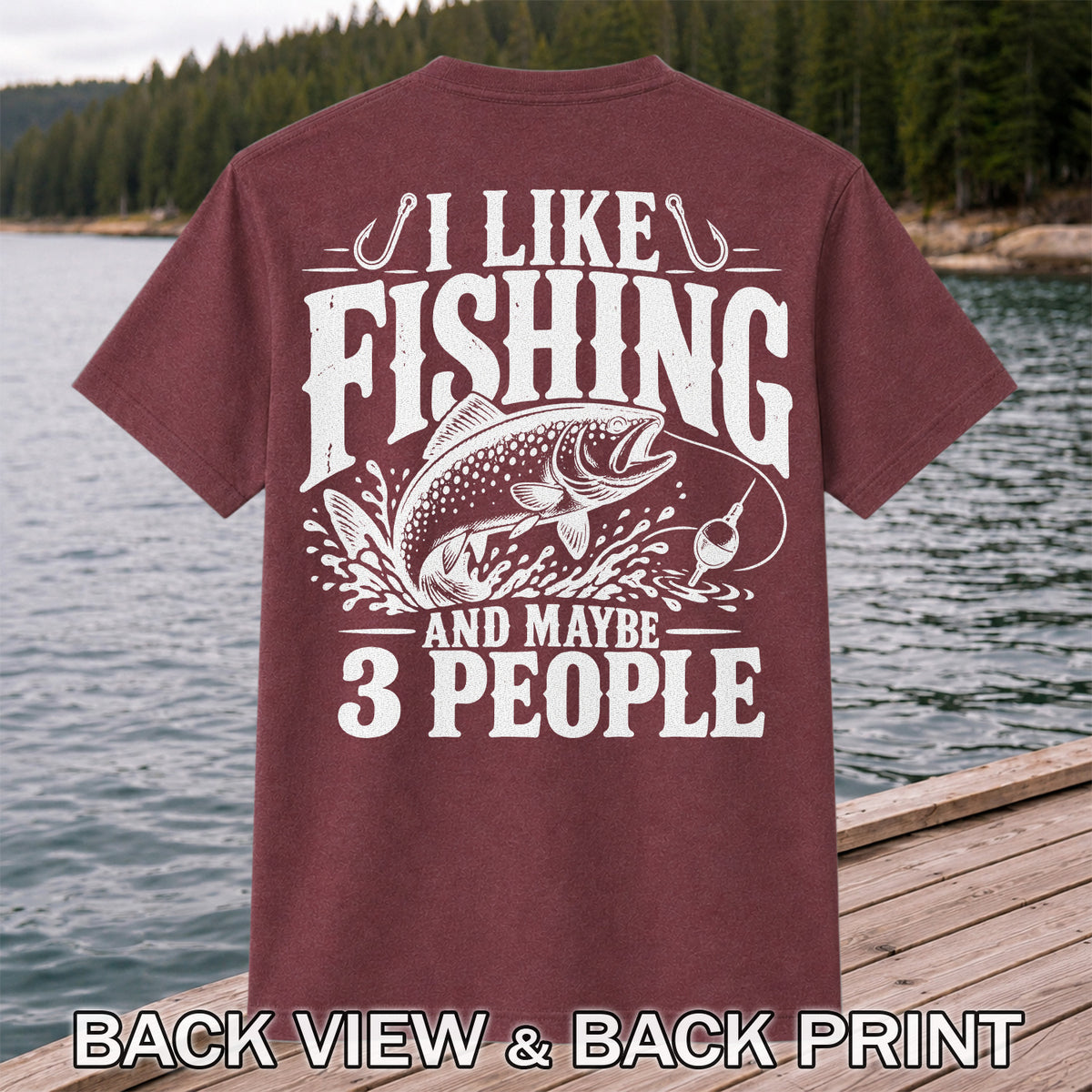 Funny Trout Fishing Three People Graphic T-Shirt | Back Print