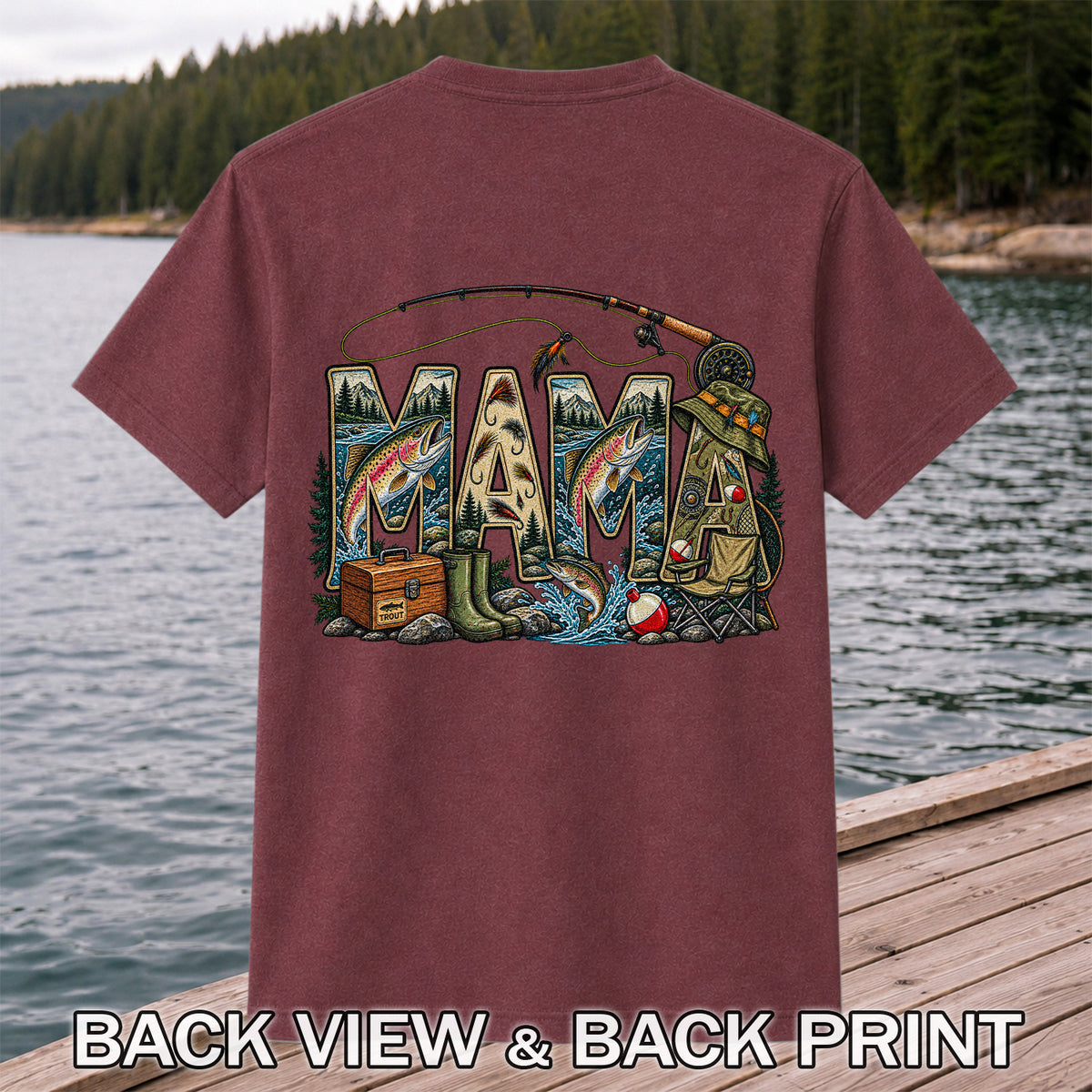 Mama Rainbow Trout Fly Fishing Vintage Graphic T-Shirt | Back Print