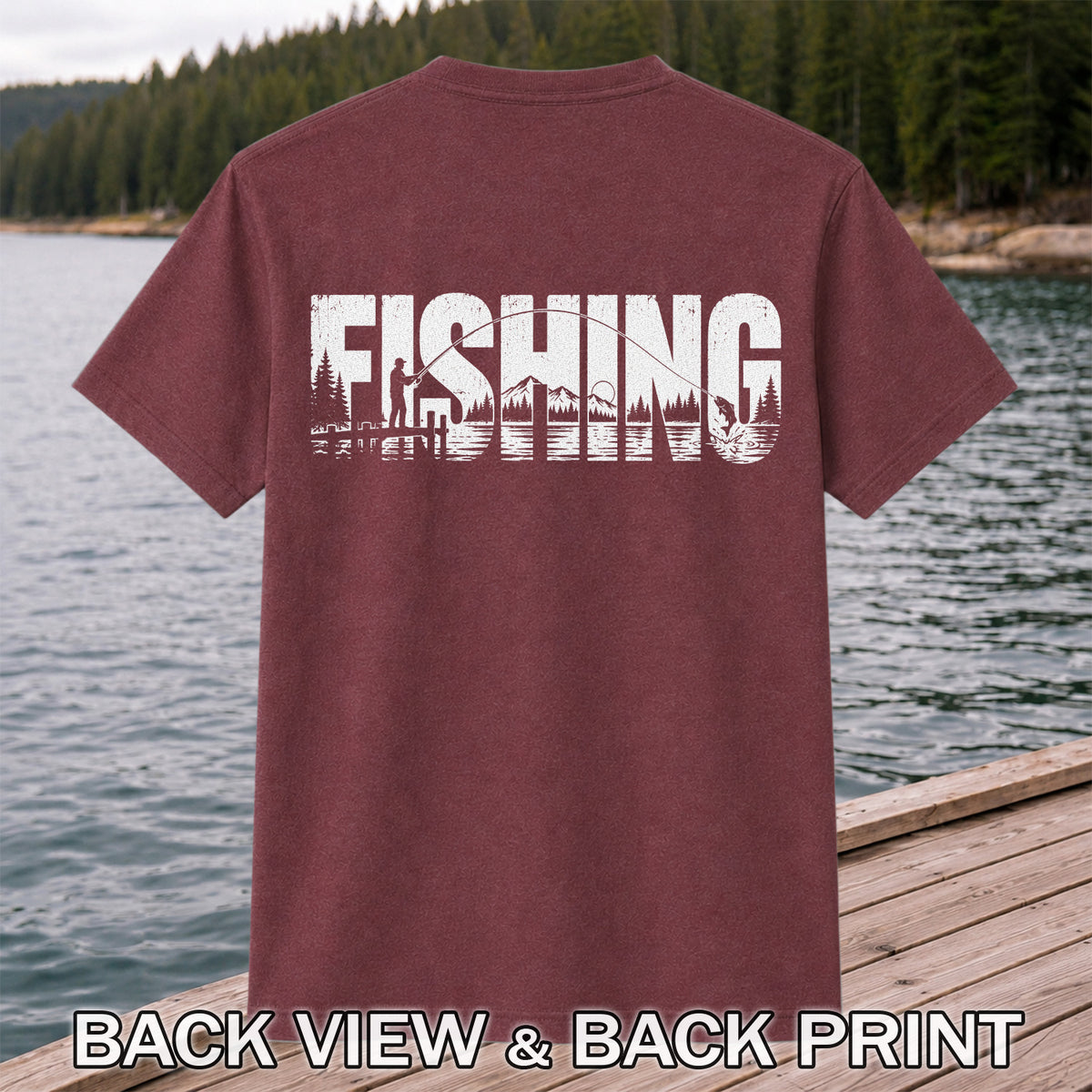 Fishing Lake Angler Vintage Graphic T-Shirt | Back Print