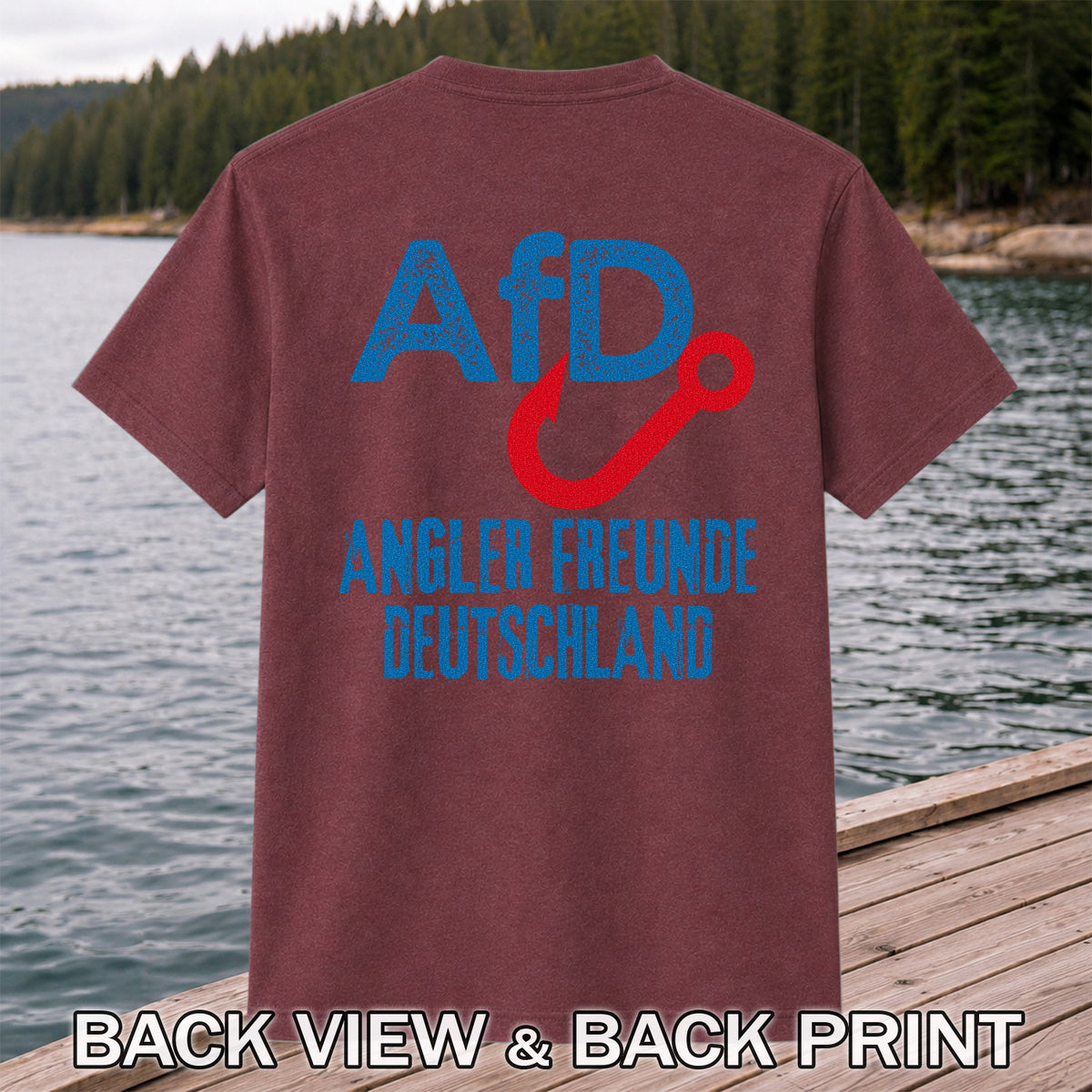 AFD Angler Freunde Deutschland Fishing Hook Graphic T-Shirt | Back Print