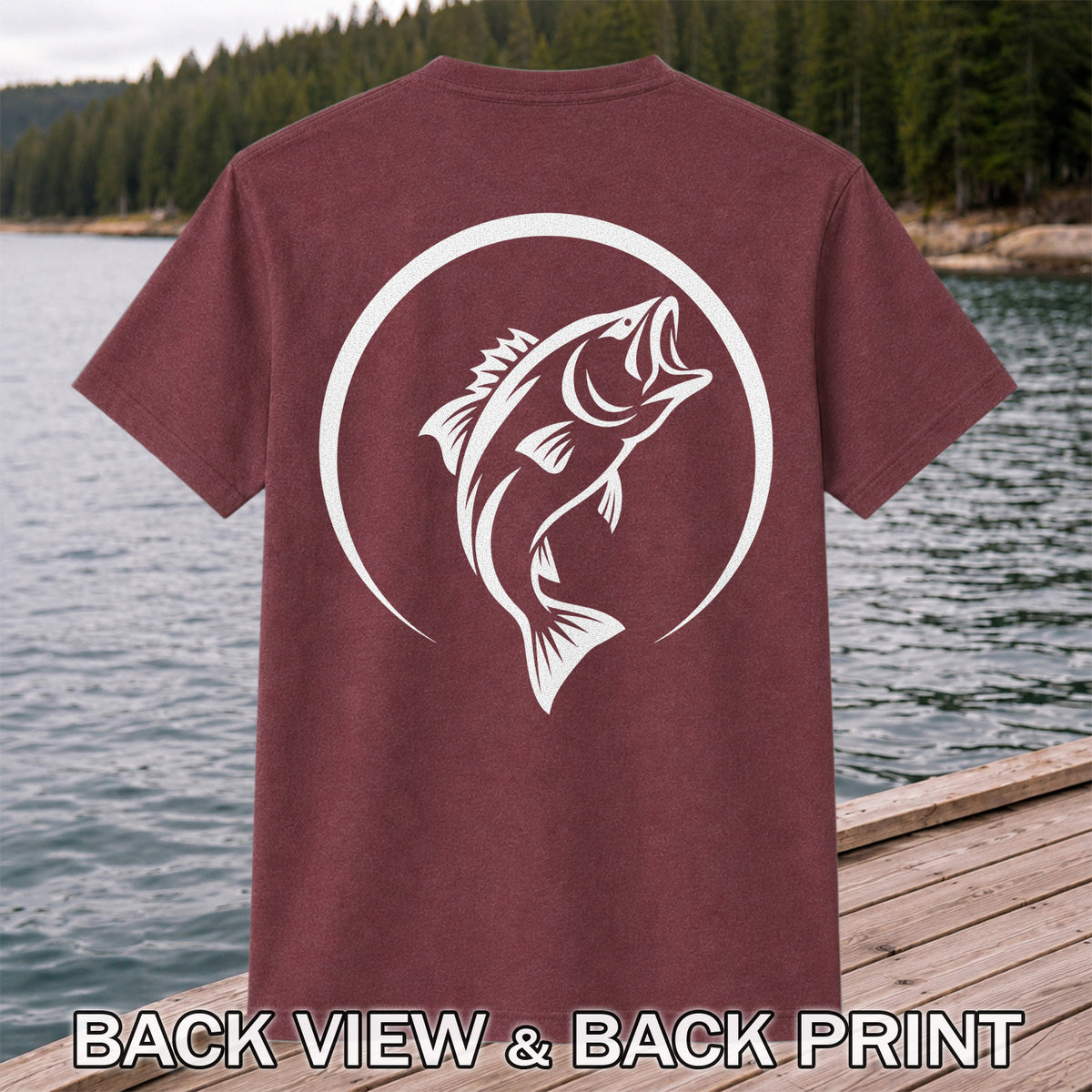 Minimalist Jumping Bass Fishing Silhouette T-Shirt | Back Print