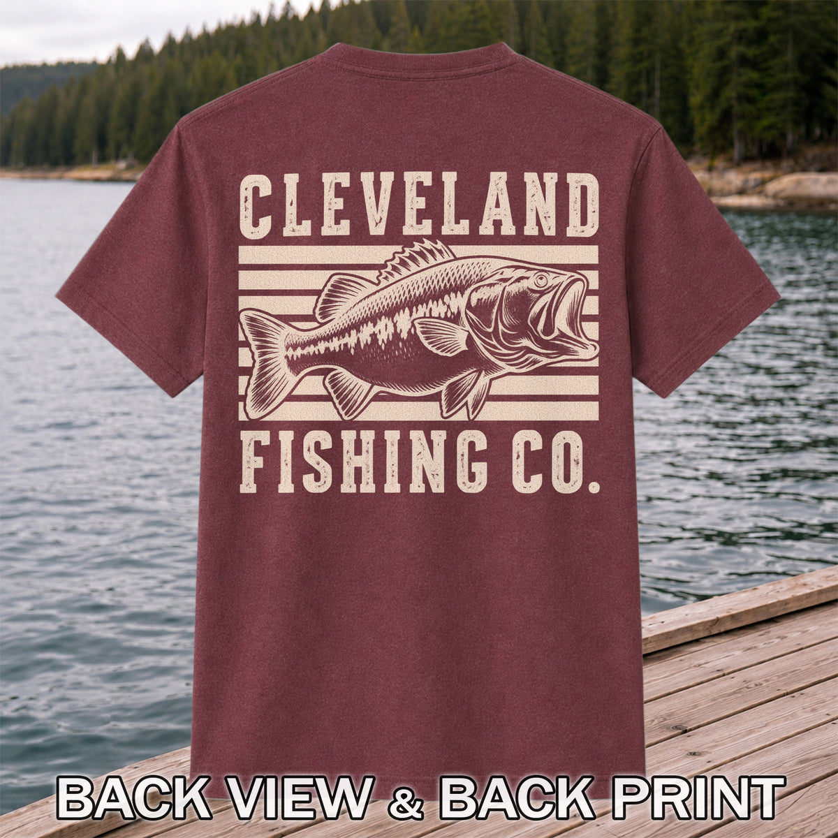 Cleveland Fishing Co Bass Fishing Graphic T-Shirt | Back Print