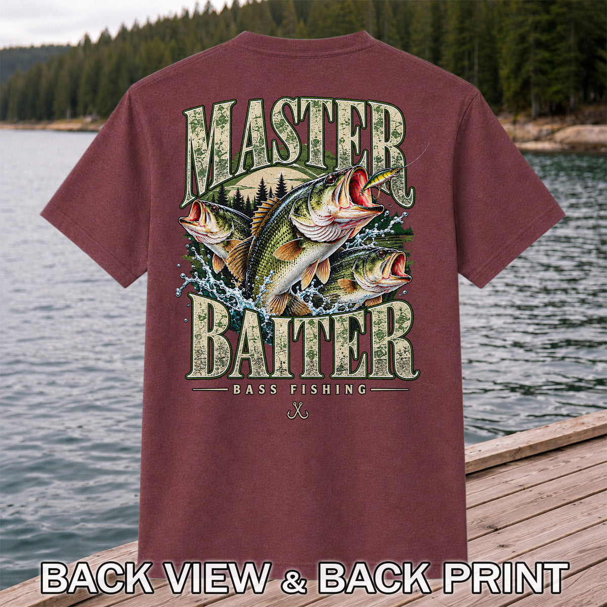 Master Baiter Bass Fishing Funny Vintage Graphic T-Shirt | Back Print