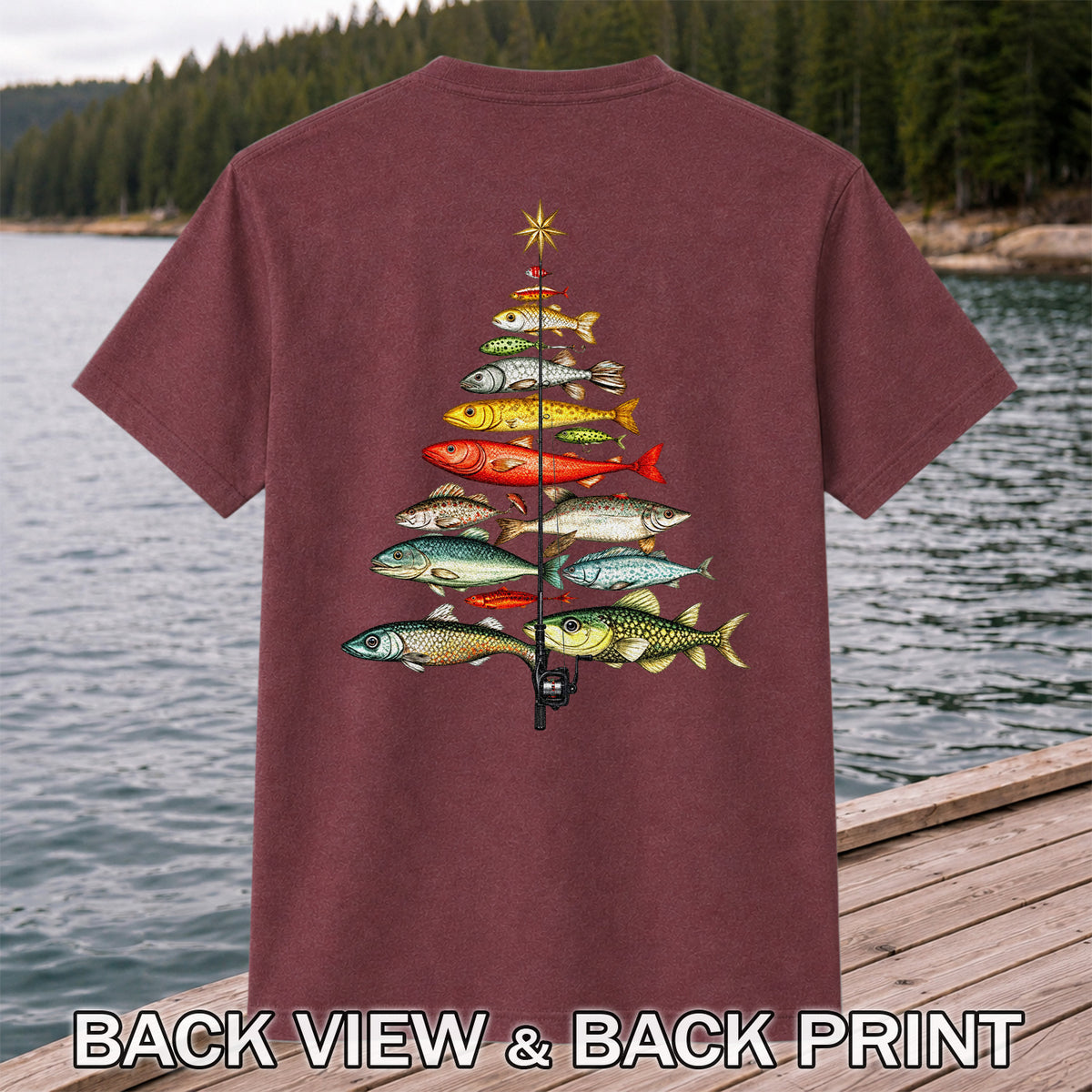 Vintage Fish Collection Fishing Rod Graphic T-Shirt | Back Print