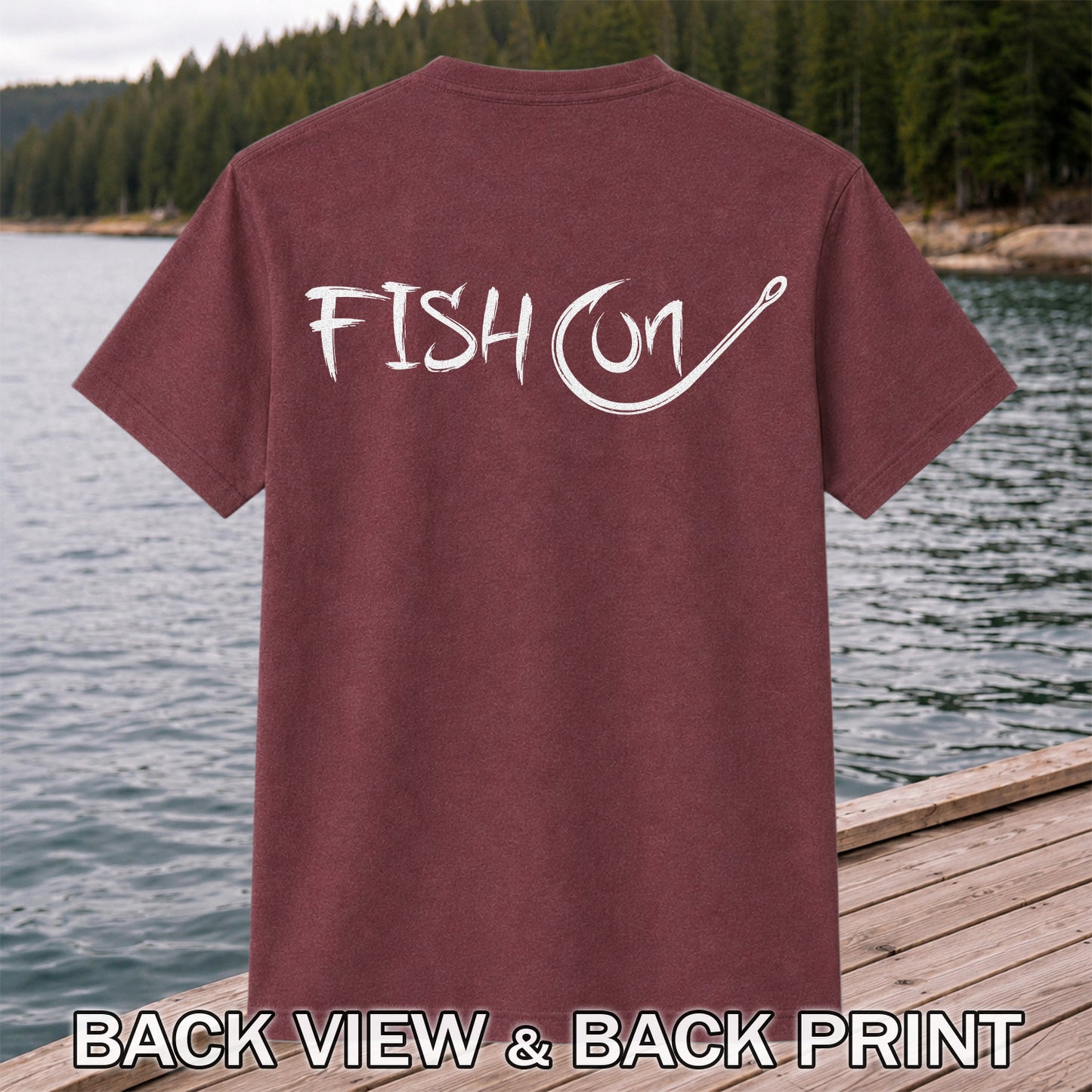 Fish On Fishing Hook Minimalist Graphic T-Shirt | Back Print