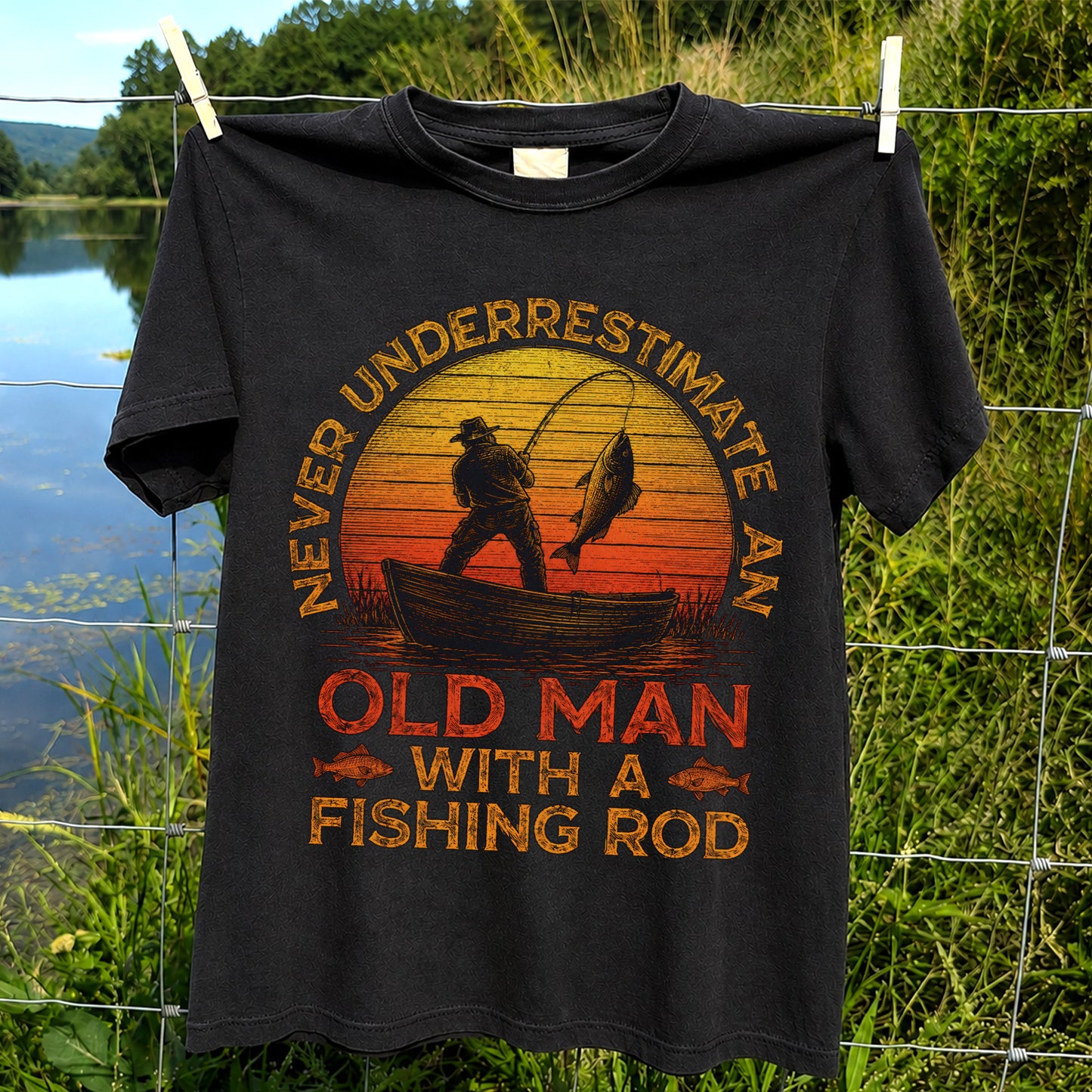 Never Underestimate an Old Man with a Fishing Rod Shirt