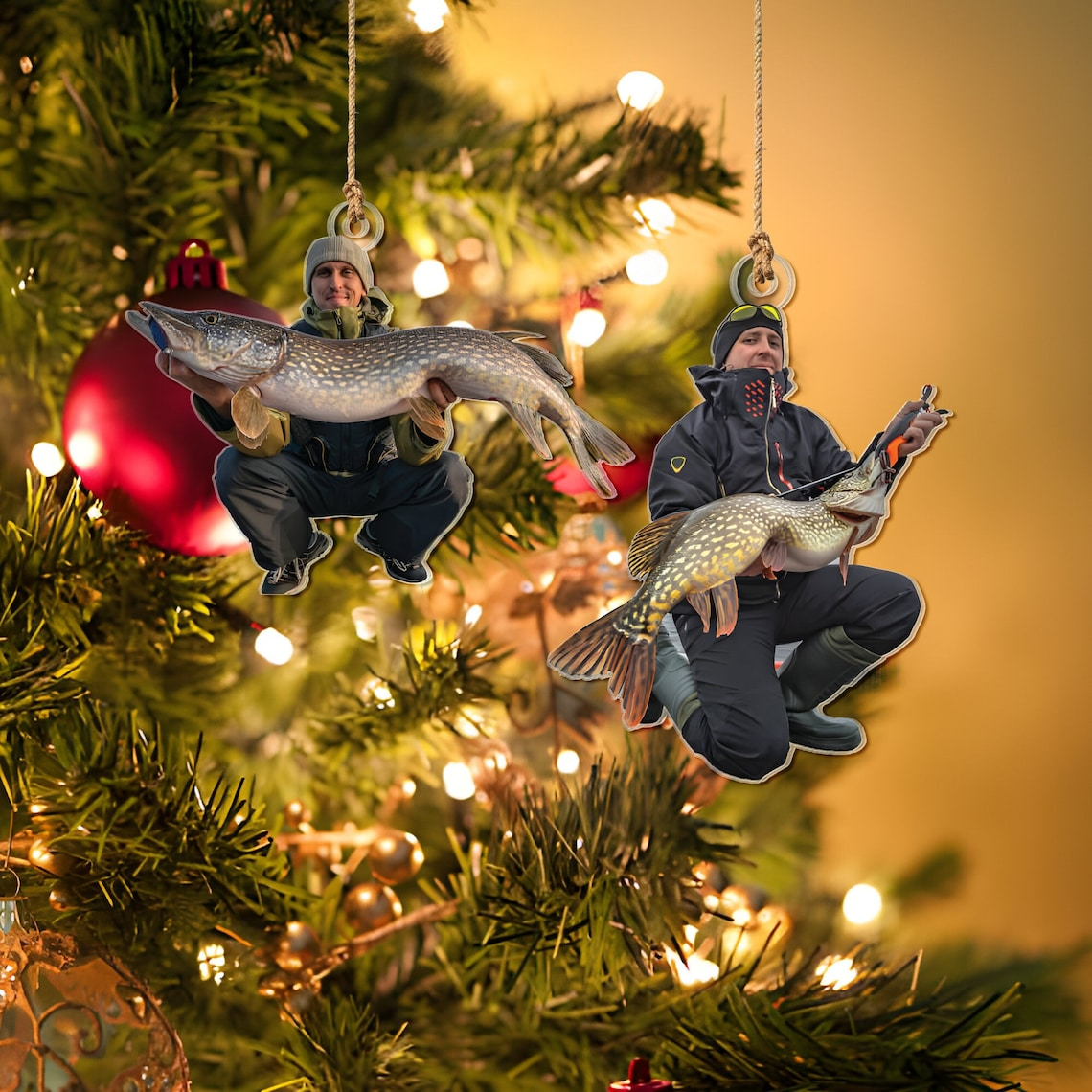 Custom Fisherman Photo Acrylic Christmas Ornament, Fishing Memory Keepsake