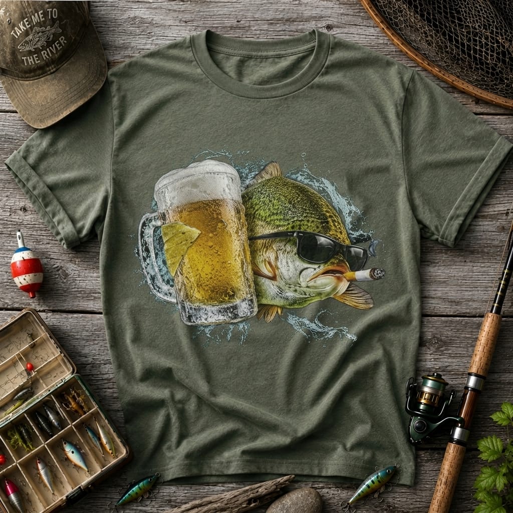 Funny Bass Fishing T Shirt | Beer Loving Fish Graphic Tee
