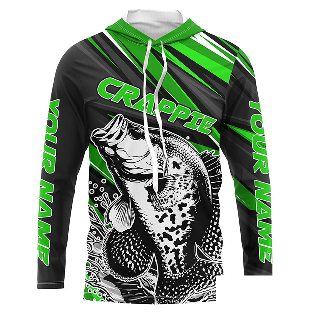 Personalized Crappie Fishing Jerseys, Crappie Long Sleeve Tournament Fishing Shirts | Green IPHW6076