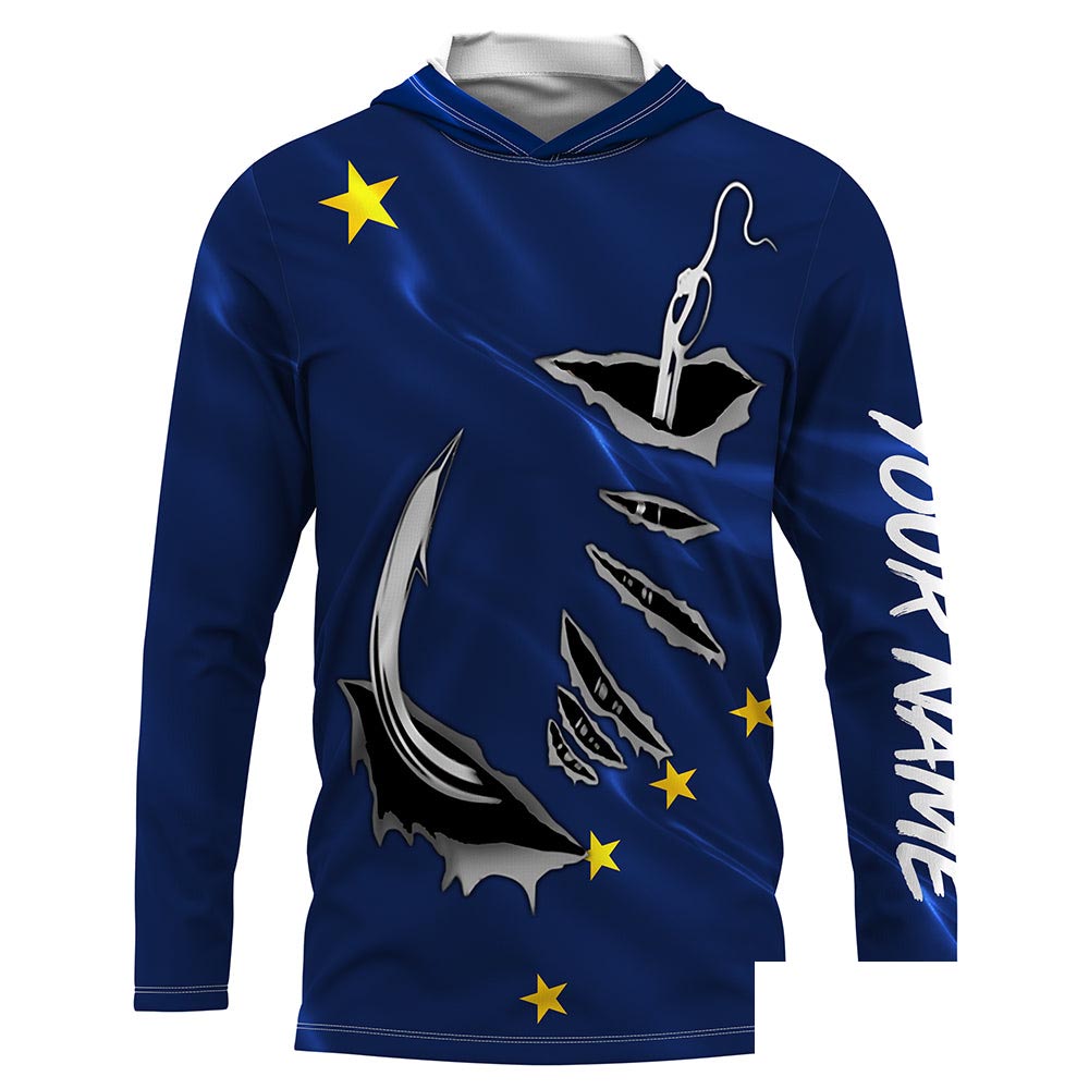 Alaska Flag Fishing 3D Fish Hook Personalized Men UV long sleeve performance fishing shirts - HPW46