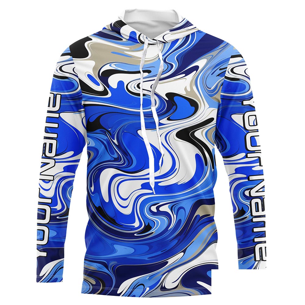 Blue Water Camo Custom Long Sleeve Performance Fishing Shirts, Sun Protection Fishing Jerseys IPHW5977