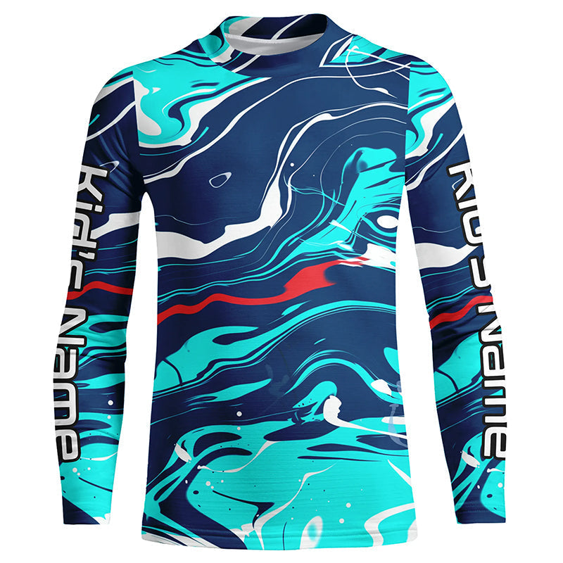 Red, White And Blue Camo Custom Long Sleeve Performance Fishing Shirts, Personalized Fishing Jerseys IPHW5871