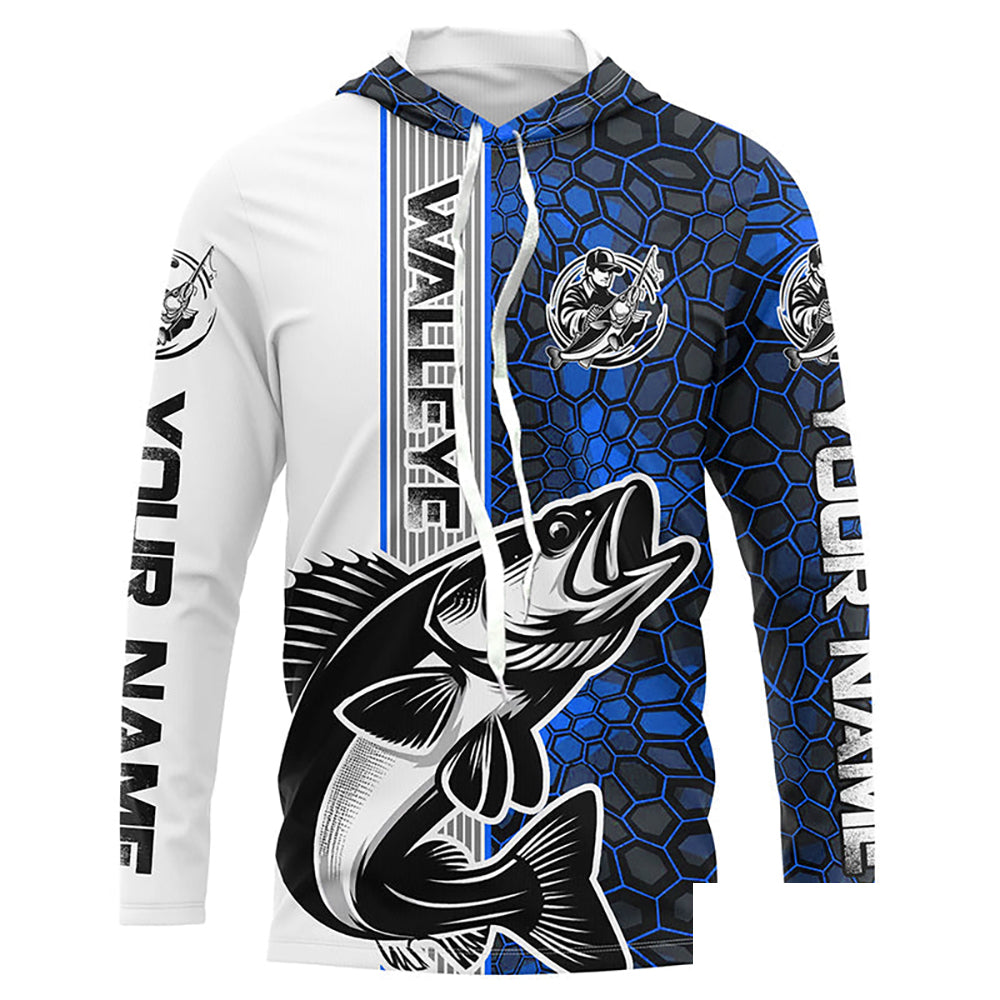 Walleye Fishing Custom Long Sleeve Tournament Shirts, Walleye Fishing Jerseys | Water Blue Camo IPHW6639