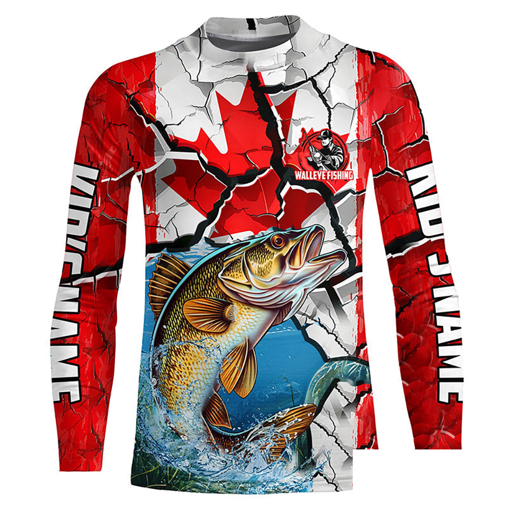 Personalized Canada Flag Walleye Fishing Shirts, Walleye Fishing Tournament Jerseys IPHW6828