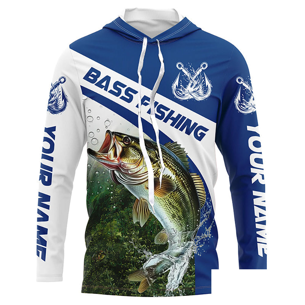 Custom Bass Fishing Long Sleeve Tournament Fishing Shirts, Bass Performance Fishing Jerseys | Blue IPHW5802