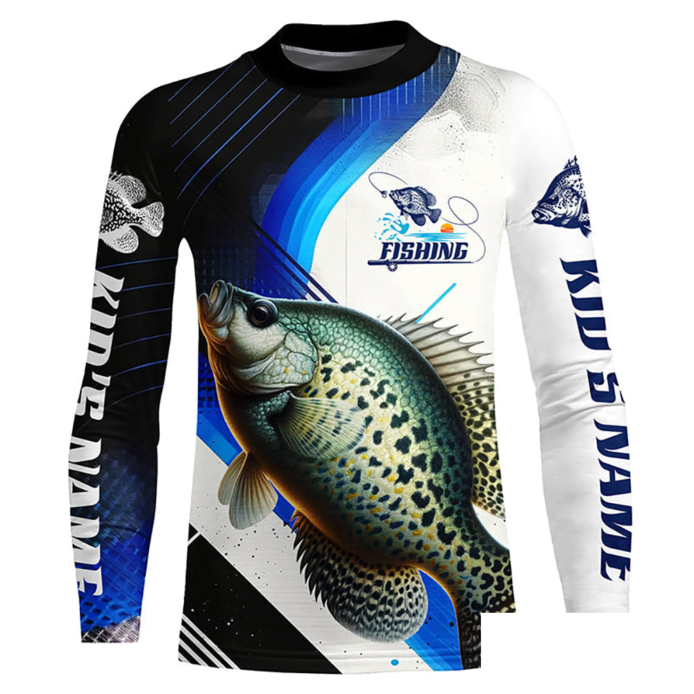 Custom Crappie Fishing Jerseys, Crappie Long Sleeve Tournament Fishing Shirts | Blue IPHW6285