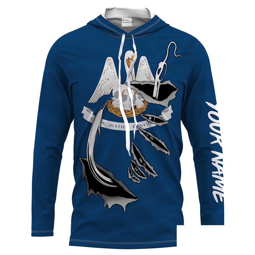Louisiana Flag Fishing 3D Fish Hook UV protection Custom men Long Sleeve performance Fishing Shirts - HPW36