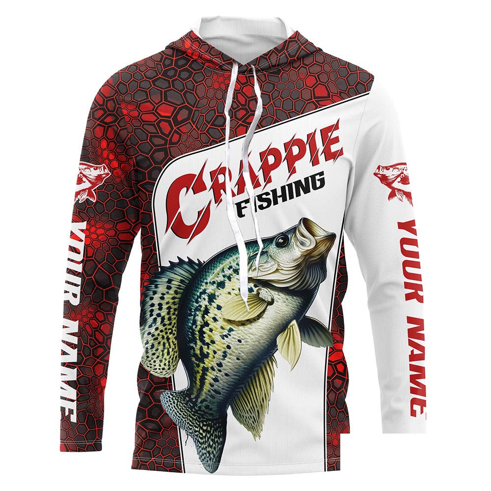 Custom Red Camo Crappie Fishing Jerseys, Crappie Fishing Long Sleeve Tournament Shirts Fishing Gifts IPHW6667