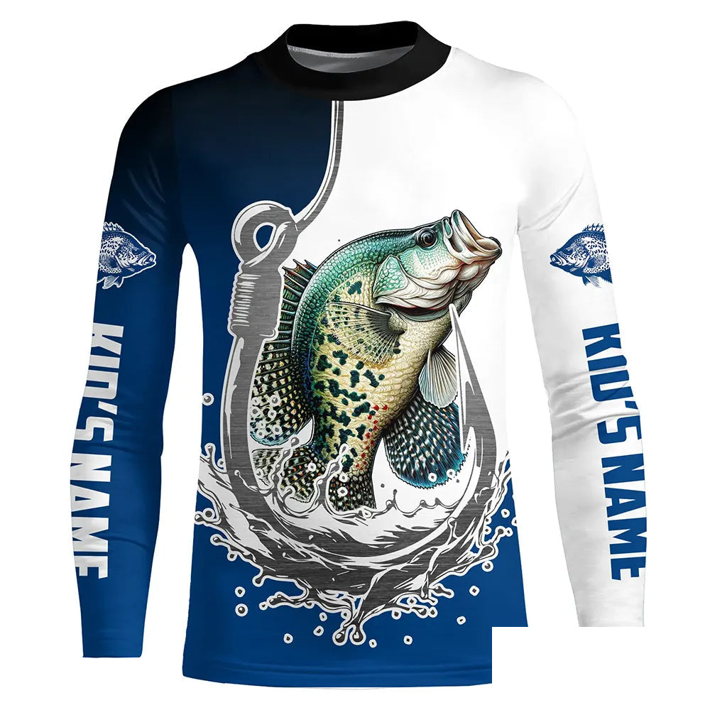 Custom Crappie Long Sleeve Fishing Shirts, Fish Hook Shirt Design Crappie Fishing Jerseys IPHW6222