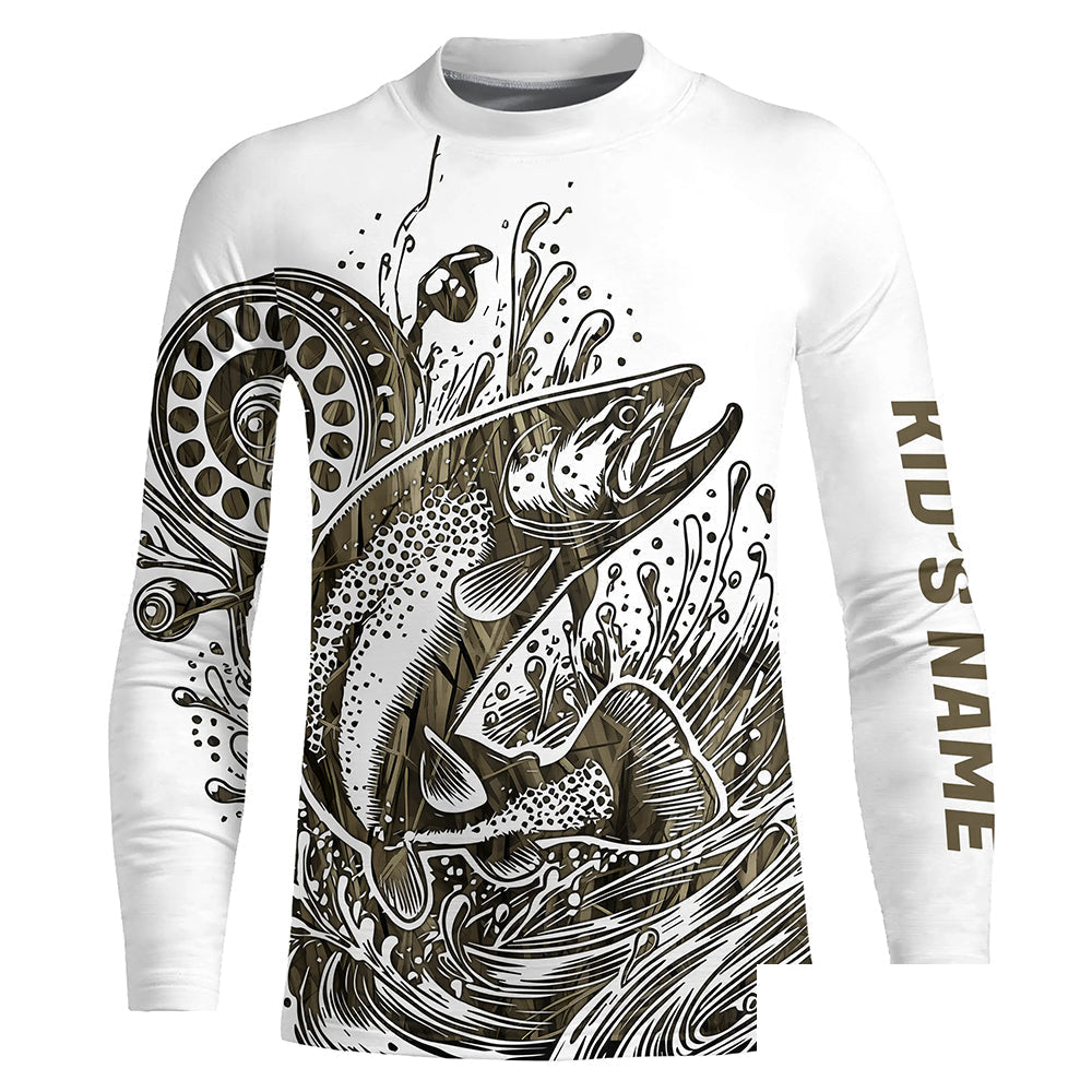 Custom Trout Fly Fishing Shirts, Grass Lake Camouflage Trout Fishing Shirt IPHW7056