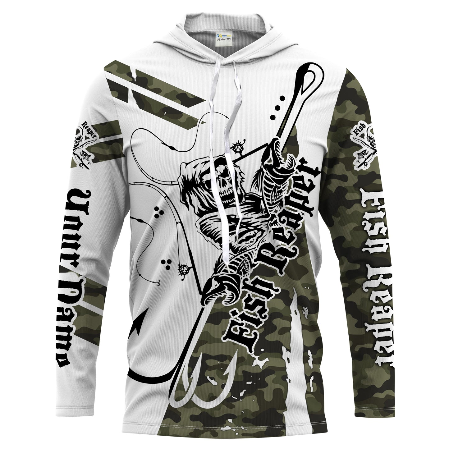 Fish reaper military camo Custom Men Long Sleeve Fishing Shirts, Fish skull personalized Fishing gifts - HPW63