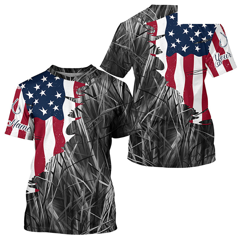 Custom Patriotic Camouflage Long Sleeve Fishing Shirts, Personalized Fishing Jerseys | Gray Camo IPHW6998