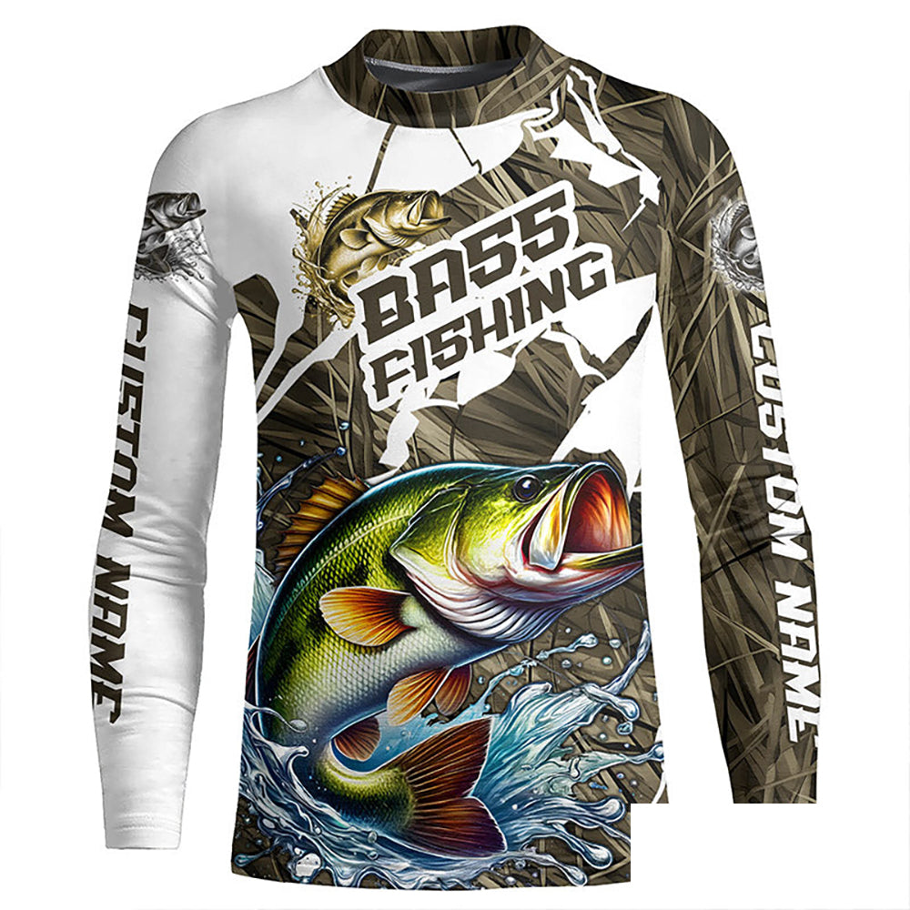 Custom Largemouth Bass Fishing Tournament Jerseys, Bass Long Sleeve Fishing Shirts Camo IPHW6843