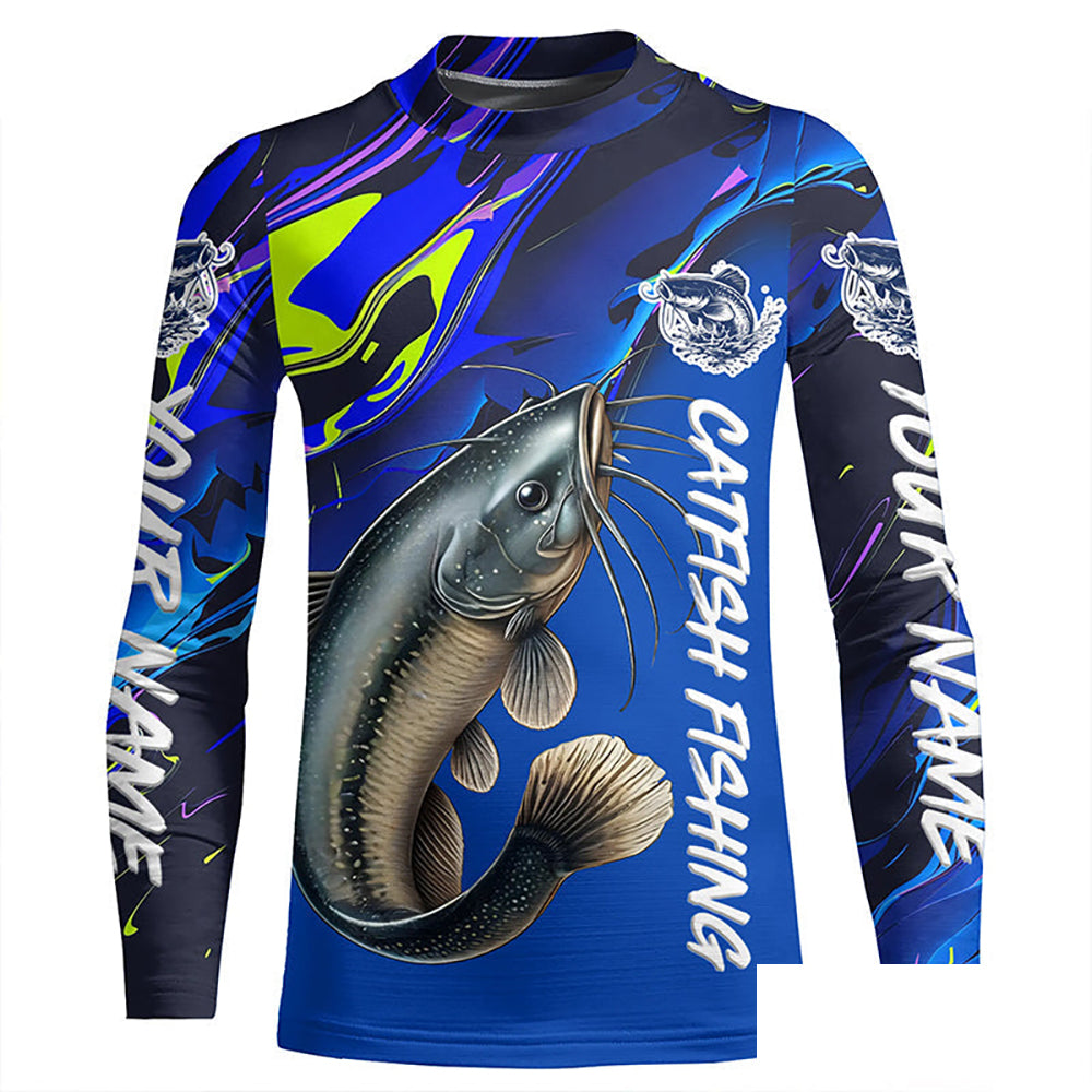 Custom Catfish Fishing Long Sleeve Tournament Shirts, Catfish Fishing Jerseys Fishing Gifts | Blue IPHW7014