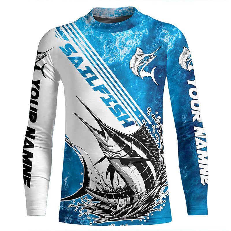 Personalized Sailfish Fishing Saltwater Long Sleeve Fishing Shirts, Sailfish Fishing Jerseys IPHW5636