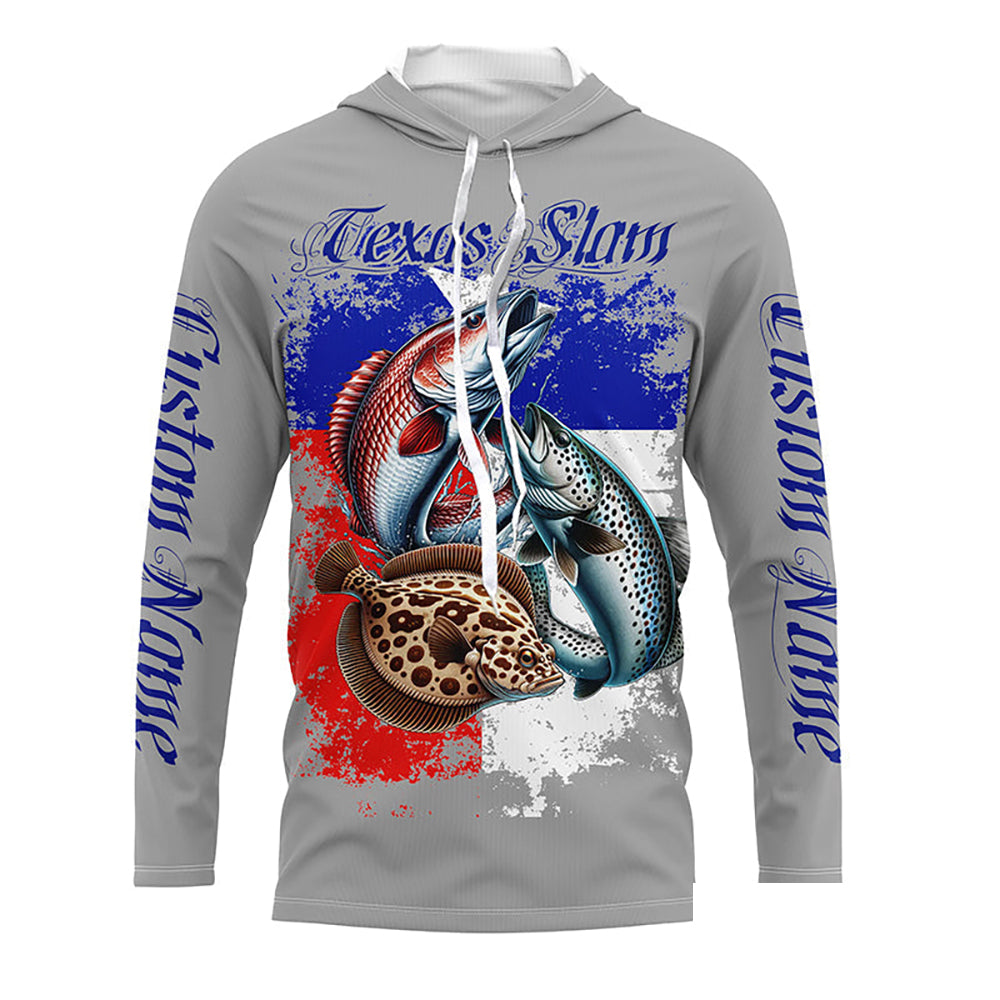 Texas Slam Redfish, Trout, Flounder Custom Long Sleeve Fishing Shirts, Texas Flag Fishing Jerseys IPHW6230