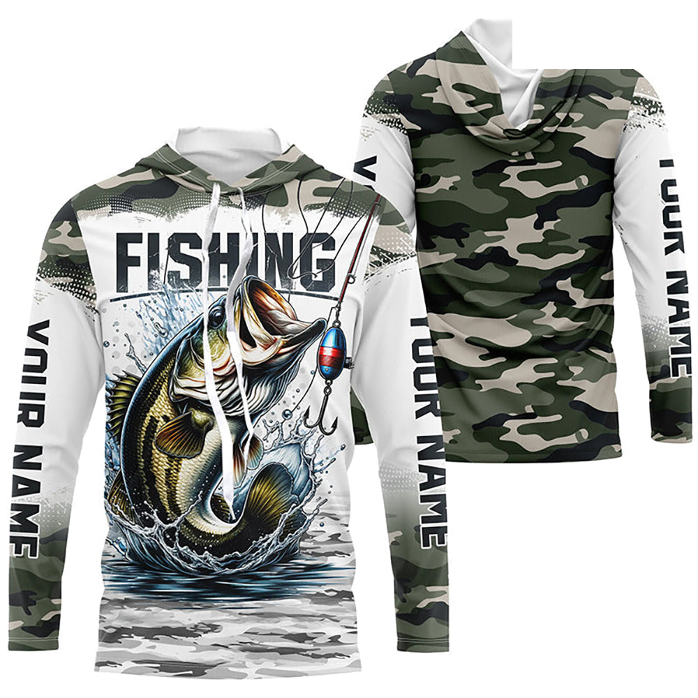 Bass Fishing Camo Custom Long Sleeve Fishing Shirts, Personalized Bass Fishing Jerseys IPHW5998