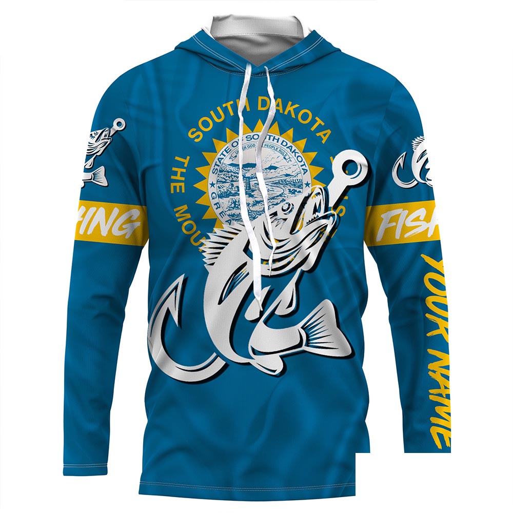 SD South Dakota Walleye fishing flag fish hook Custom name fishing jerseys | Long sleeve, Long Sleeve Hooded NPQ811