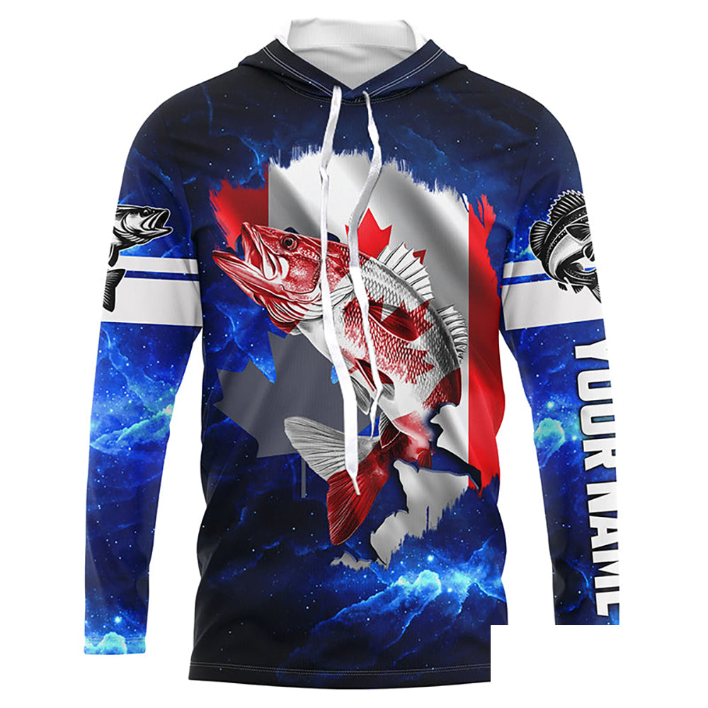 Canada Flag Walleye Fishing blue galaxy Custom fishing Long sleeve, Long Sleeve Hooded NPQ786