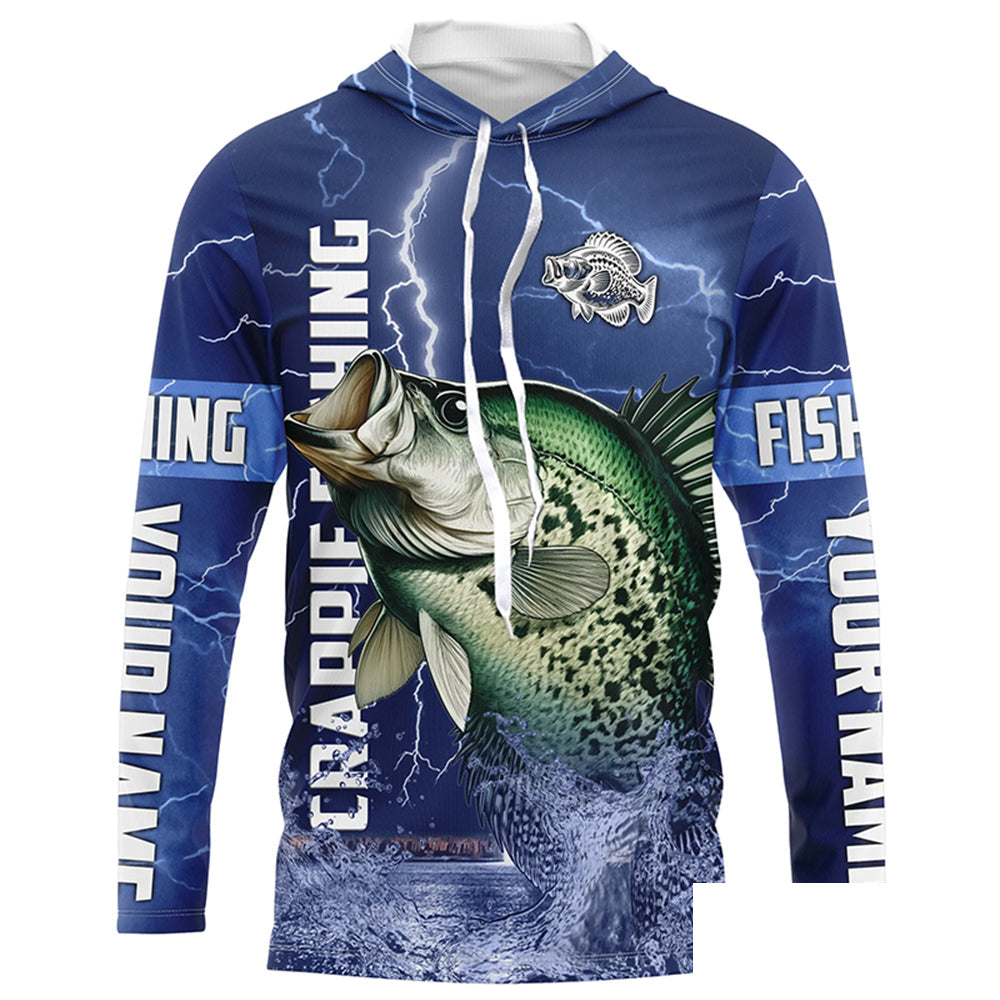 Crappie Fishing blue lightning jerseys custom name performance Long Sleeve tournament fishing shirts NQS5351