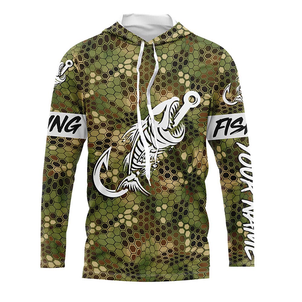 Personalized Green Camo fishing Long sleeve Fish hook skull sun protection fishing jerseys NQS5086