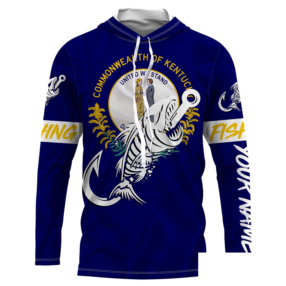 KY Kentucky Fishing Flag Fish hook skull Custom name jerseys | Long sleeve, Long Sleeve Hooded NPQ729