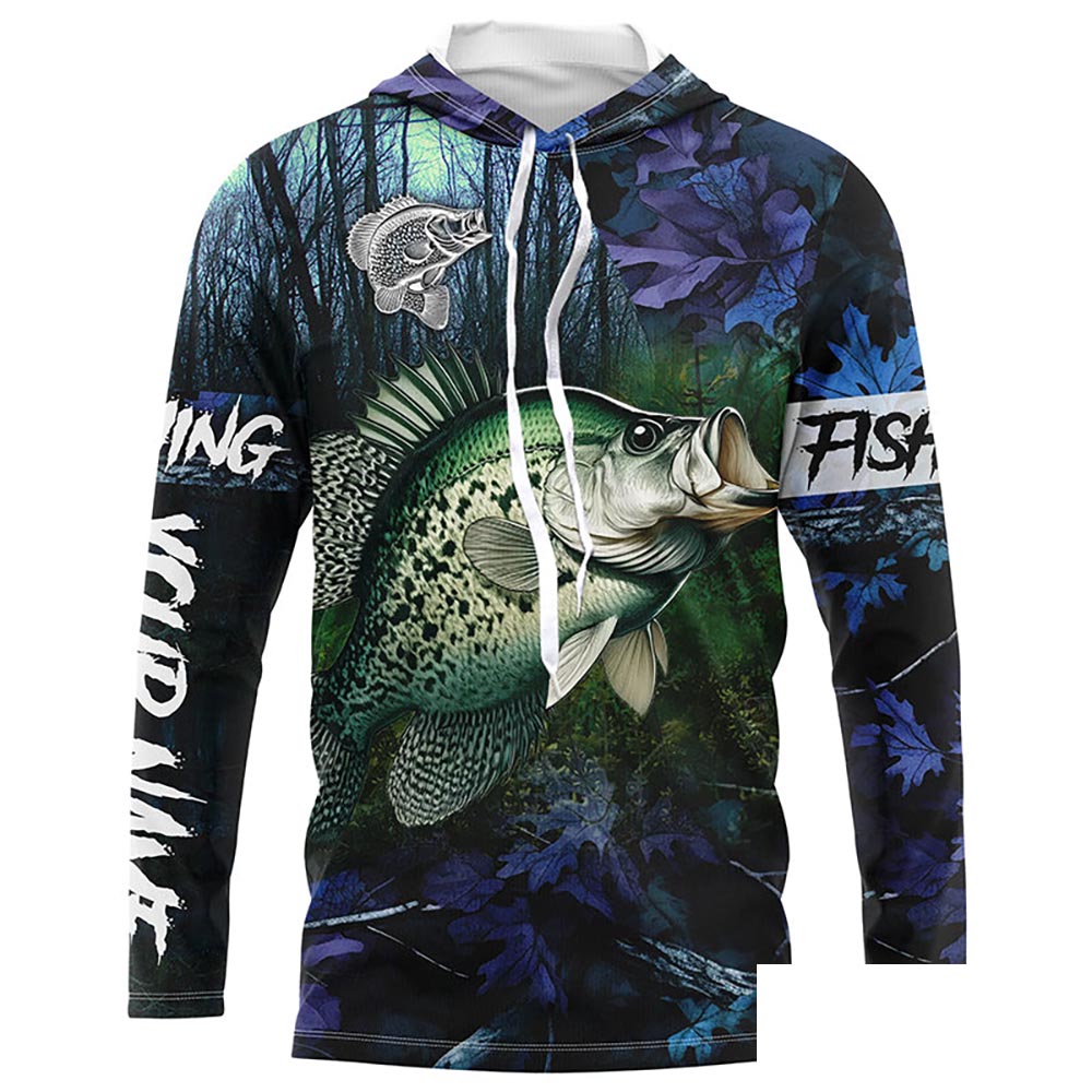 Crappie Fishing blue camo Custom name Performance Long Sleeve UV protection fishing shirts for men NQSD93