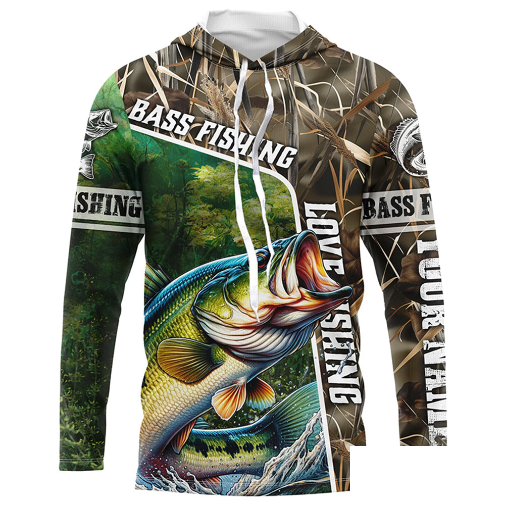 Personalized Bass Fishing camo UV protection Customize name long sleeves fishing shirt for men NPQ14