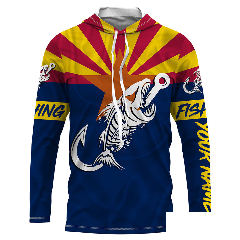 AZ Fishing Custom Arizona Flag Fish hook skull custom fishing Long sleeve, Long Sleeve Hooded NPQ704