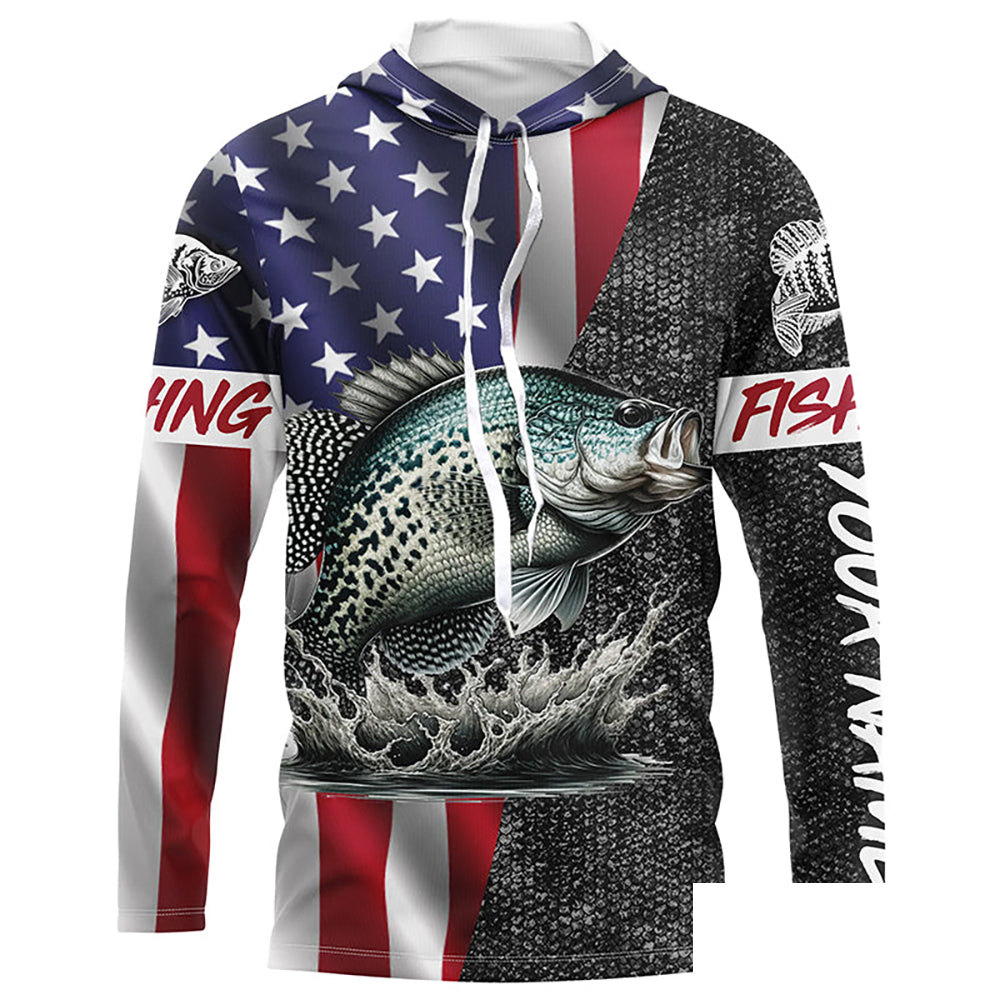 Custom American Flag patriotic Crappie Fishing Jersey, Personalized Crappie fishing Long sleeve shirts NQS4958