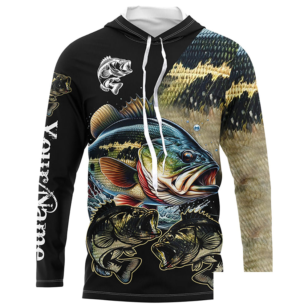 Largemouth Bass Fishing scales Customize name 3D All Over Printed fishing Long sleeve shirts NPQ274