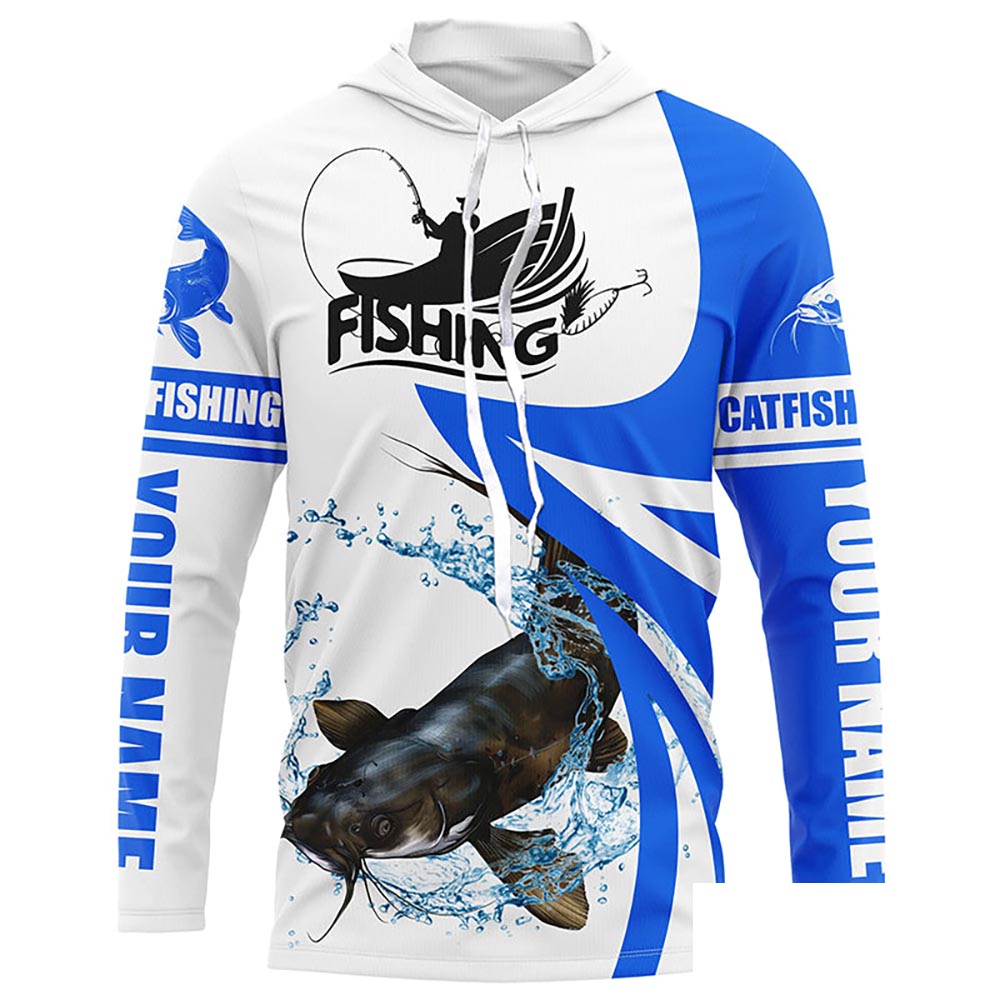Flathead Catfish fishing tournament Fishing Jersey, Personalized white blue Catfish Long sleeve shirt NQS5033