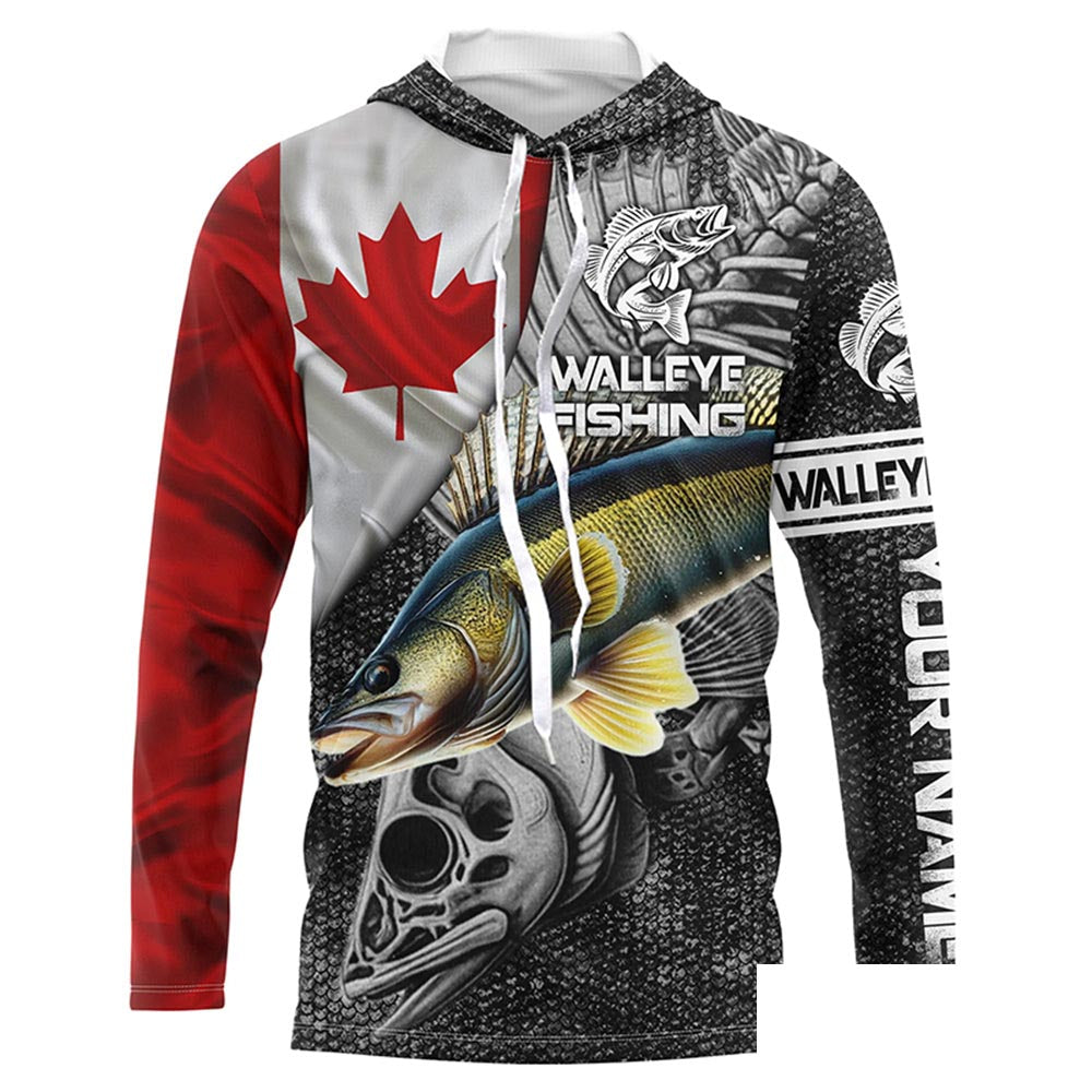 Canadian Flag Walleye Fishing skull reaper Custom fishing jerseys | Long sleeve, Long Sleeve Hooded NPQ787