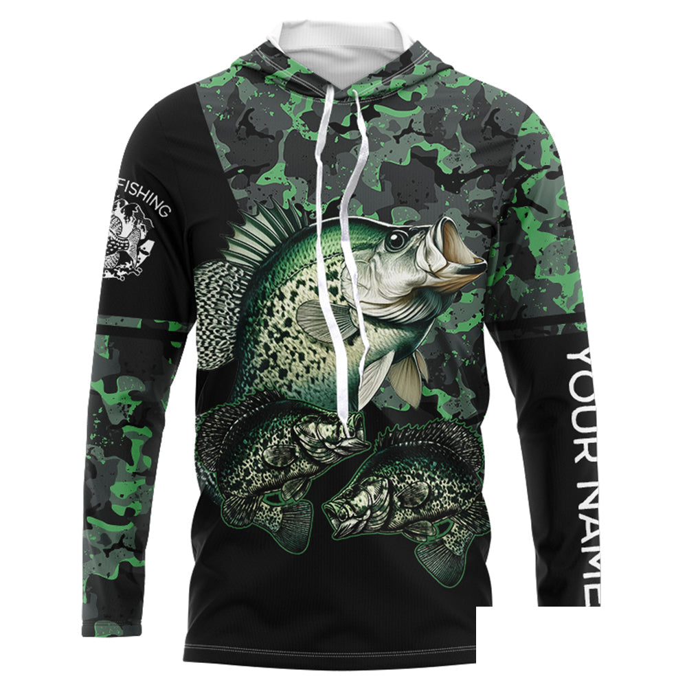 Crappie fishing black green camo Custom name Long sleeve, Long Sleeve Hooded NPQ937
