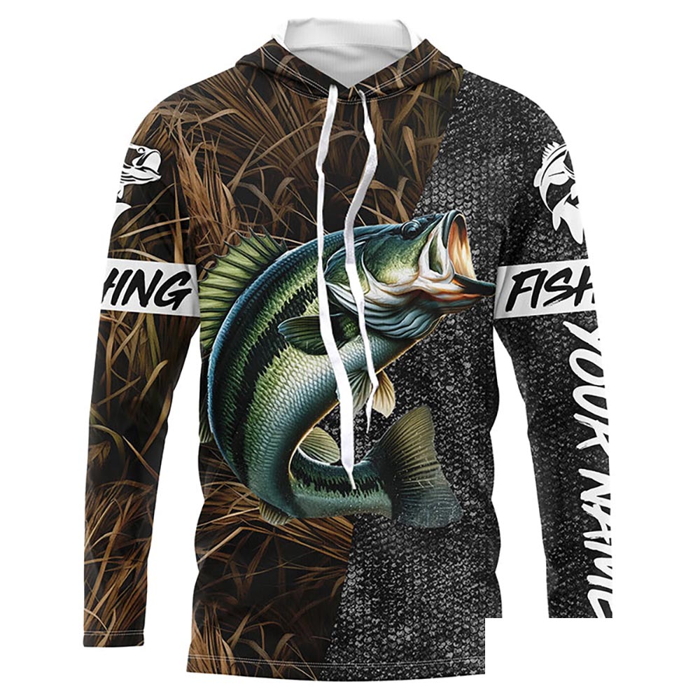 Custom Largemouth Bass Fishing Camo Personalized bass fishing jerseys Long sleeve shirt NQS5078