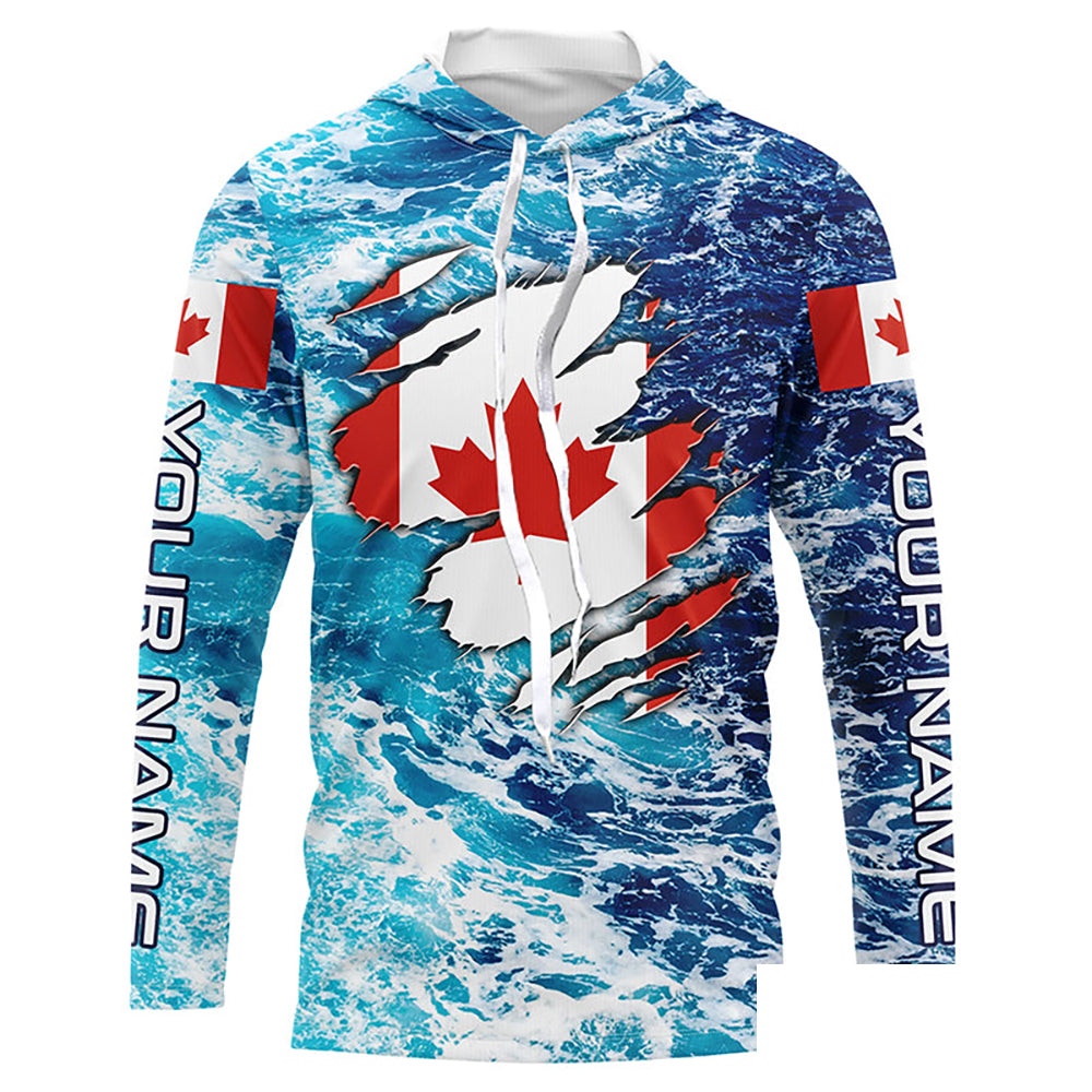 Blue sea wave ocean camo Canadian flag patriot shirt Custom sun protection fishing long sleeve shirts NQS5580