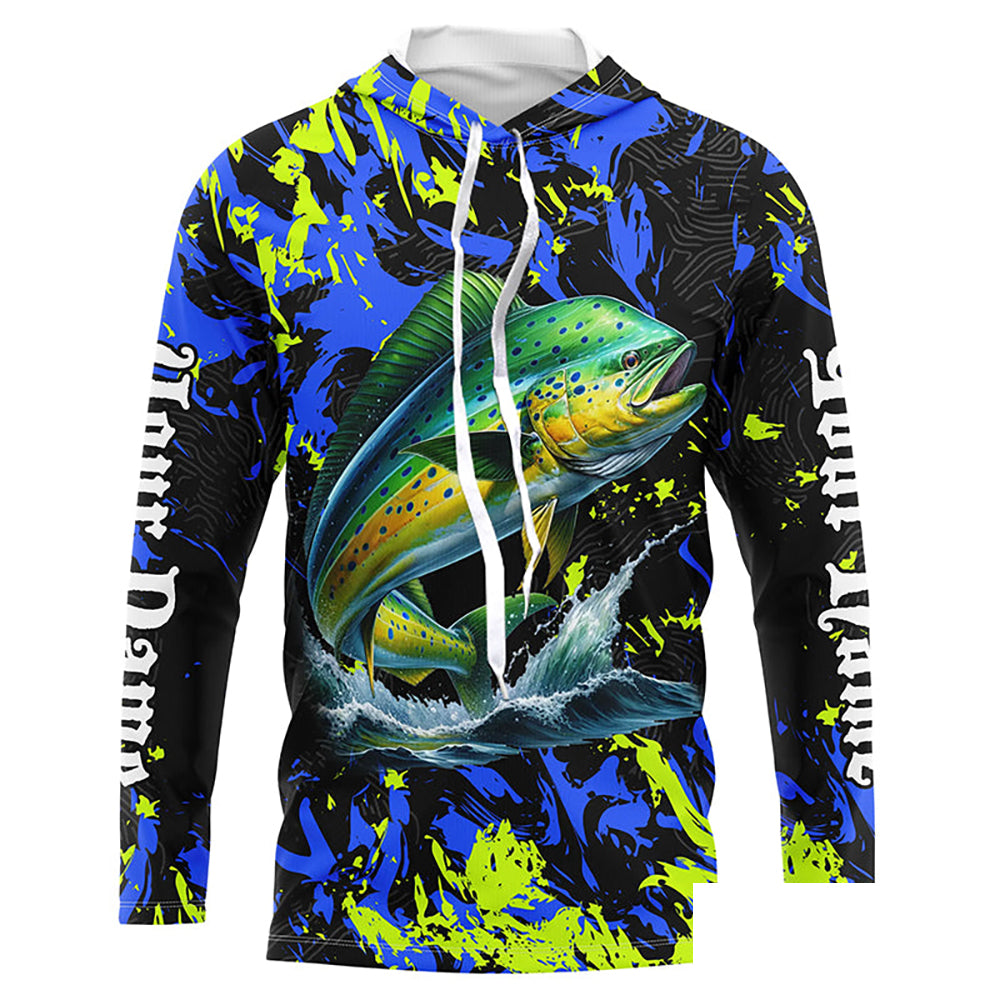 Personalized Mahi mahi fishing green blue camo long sleeve Fishing Shirts NQS7123