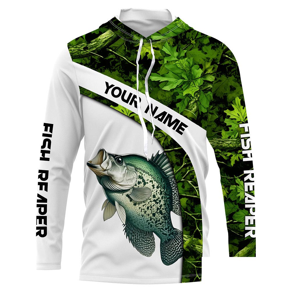 Crappie fishing Green Camo Customize Name UV protection long sleeves fishing shirt NPQ21