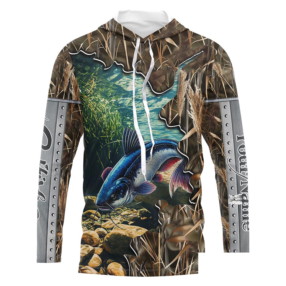 Catfish fishing Camo Customize Name UV protection long sleeves fishing shirt for men NPQ104